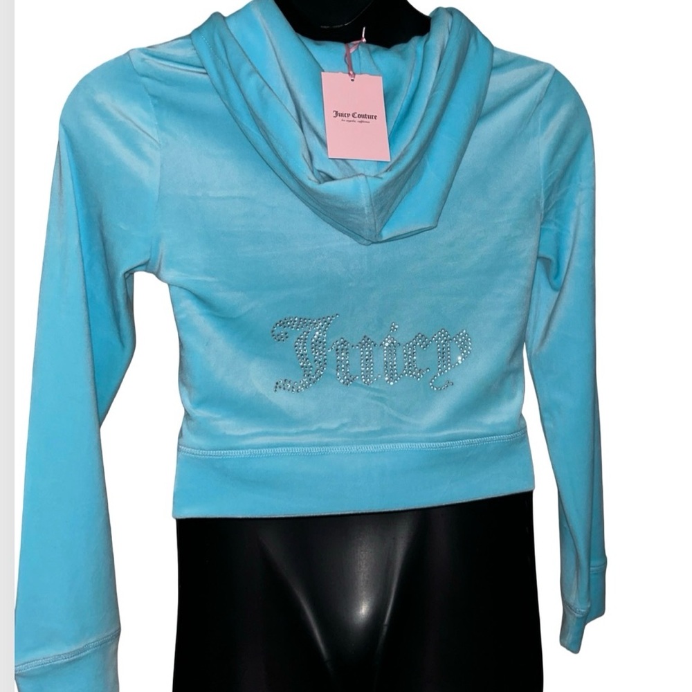 JUICY COUTURE CRYSTAL BLUE OG BLING RHINESTONE XL VELOUR TRACKSUIT SWEATSUIT NWT - Picture 8 of 9